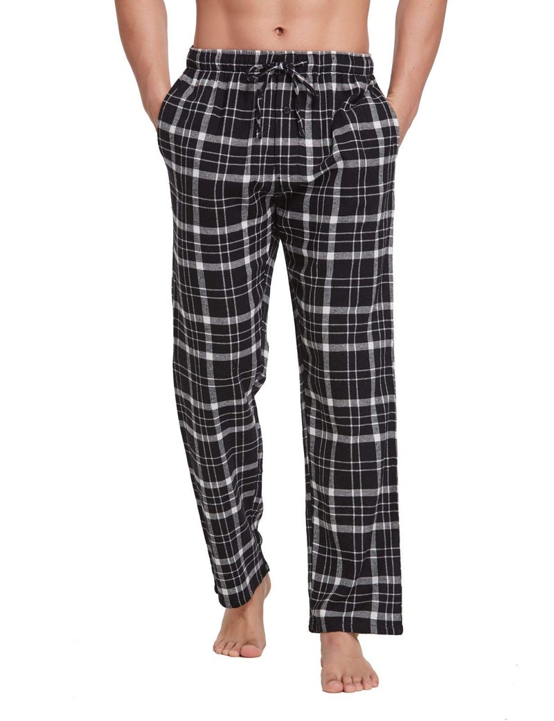 CYZ Men's 100% Cotton Super Soft Flannel Plaid Pajama Pants-BlackWhiteTartan-XL - Image 1